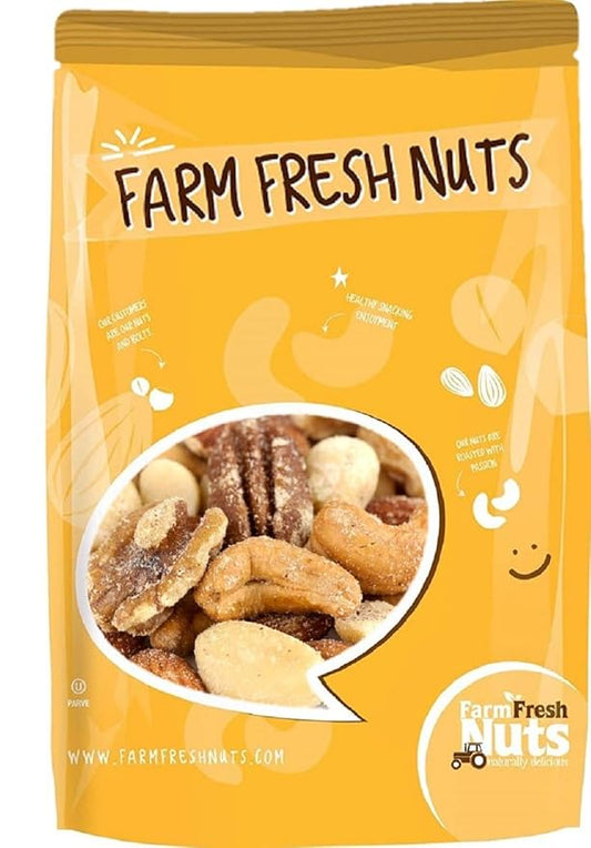 Freshly Roasted Mixed Nuts with Sea Salt (2 Lbs.) - A Delicious Sea Salted Mix of Macadamia Nuts, Cashews, Brazil Nuts, Almonds, Pecans & Walnuts - Farm Fresh Nuts Brand