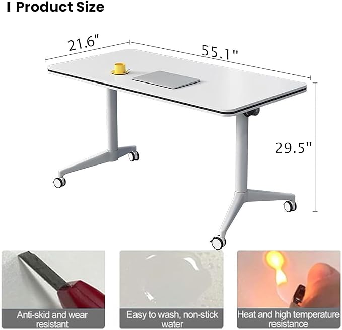 Folding Conference Table,Conference Room Tables with Flip-Top Design,Large Mobile Training Table,Rolling Seminar Meeting Table with Caster,Modular Seminar Tables for Office Meeting (4pack, 55.1in)
