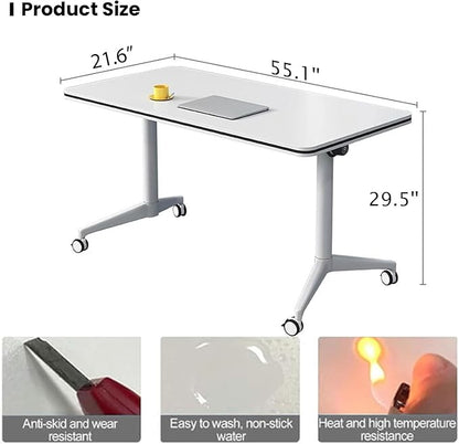 Folding Conference Table,Conference Room Tables with Flip-Top Design,Large Mobile Training Table,Rolling Seminar Meeting Table with Caster,Modular Seminar Tables for Office Meeting (4pack, 55.1in)