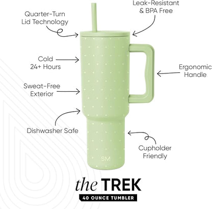Simple Modern 40 oz Trek Tumbler with Handle and Straw Lid | Cup Holder Friendly Insulated Stainless Steel Travel Mug | Pistachio Dots