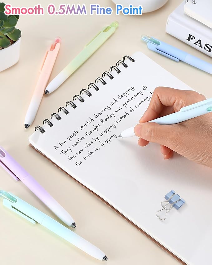 FIOVER Gel Pens, 6 Pack 0.5mm Drift Bottle Retractable Fine Point Smooth Writing Black Ink Pens, Quick Dry No Smear, Aesthetics Cute Office School Supplies Gifts for Women (6PCS Black Ink)