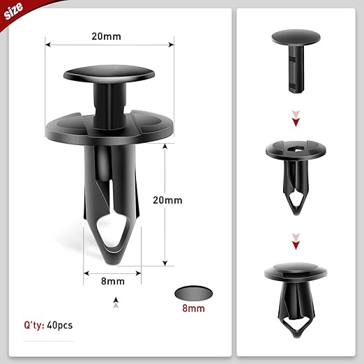 Nilight 40PCS Bumper Rivet Clips for GM 21030249 for Ford N807389S for Chrysler 6503598 Nylon Car Push Fastener Kits 9mm Hole,2 Years Warranty