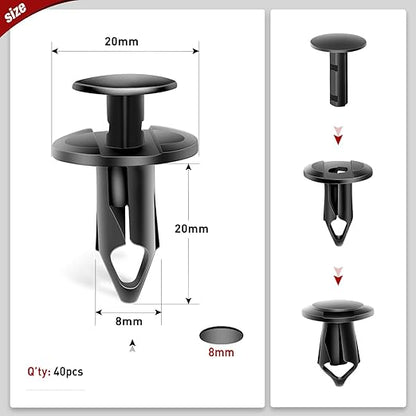 Nilight 40PCS Bumper Rivet Clips for GM 21030249 for Ford N807389S for Chrysler 6503598 Nylon Car Push Fastener Kits 9mm Hole,2 Years Warranty