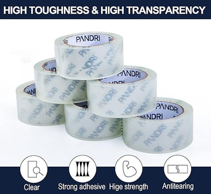 PANDRI Packing Tape, 18 Rolls Heavy Duty Clear Packaging Tape for Shipping Packaging Moving Sealing, 1.88 inches Wide, 65 Yards Per Roll, Total 1170 Yards