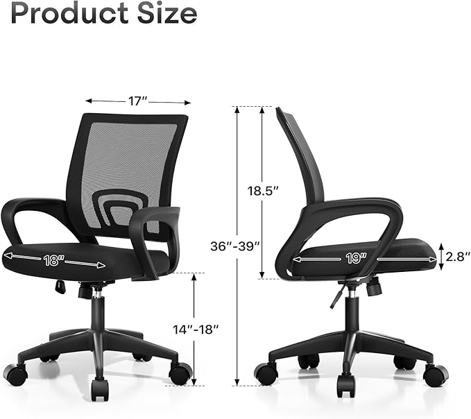 Athena Collection Office Chair - 330Lbs, 2 Packs Breathable Mesh Desk Chair Thickness Cushion with Lumbar Support & Armrest, Rolling Swivel Adjustable Tilt Lock for Home Office/Gaming, Bedroom Study