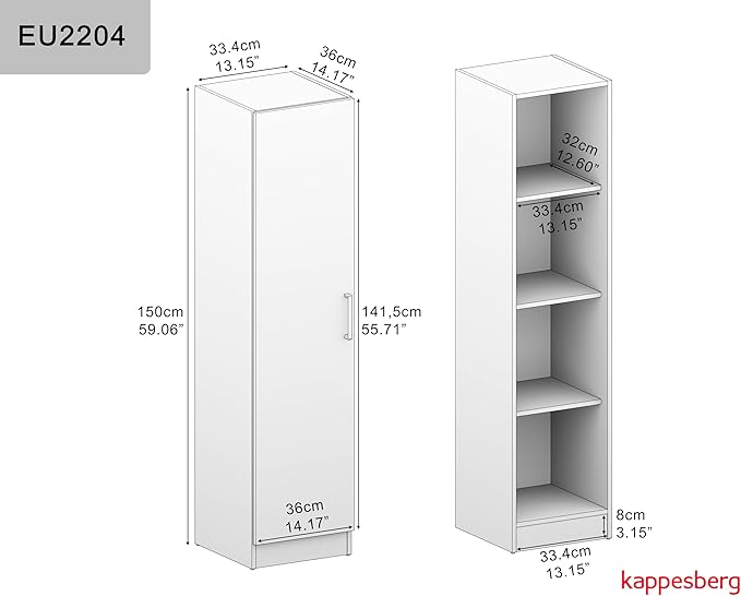 Kappesberg Santa Fe 1-Door Tall Cabinet with Shelves – Space-Saving Storage for Laundry, Kitchen, Office or Bedroom – 59" H