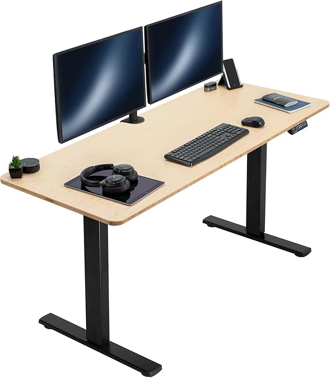 VIVO Electric 60 x 24 in Real Bamboo Standing Desk, Memory Height Adjustment, 1B Series, One-Piece Top, Black Frame, DESK-KIT-1B6O