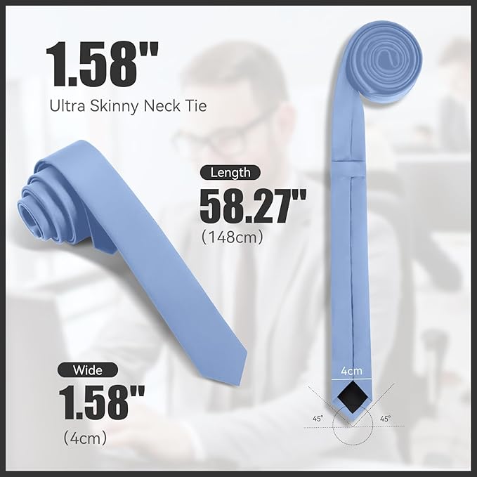 Skinny Ties Black Ties For Men and Women Solid Pure Color 1.58" (4CM) Plain Formal Slim Neckties