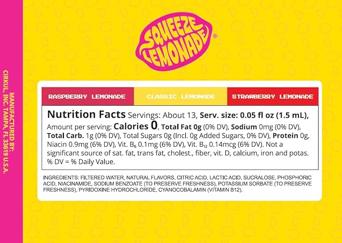 Cirkul Squeeze Lemonade B-Vitamins Flavor Water Variety Pack, Makes 36 Drinks, No Sugar, Zero Calorie Drink Mix, (2 Classic, 2 Strawberry, 2 Raspberry)