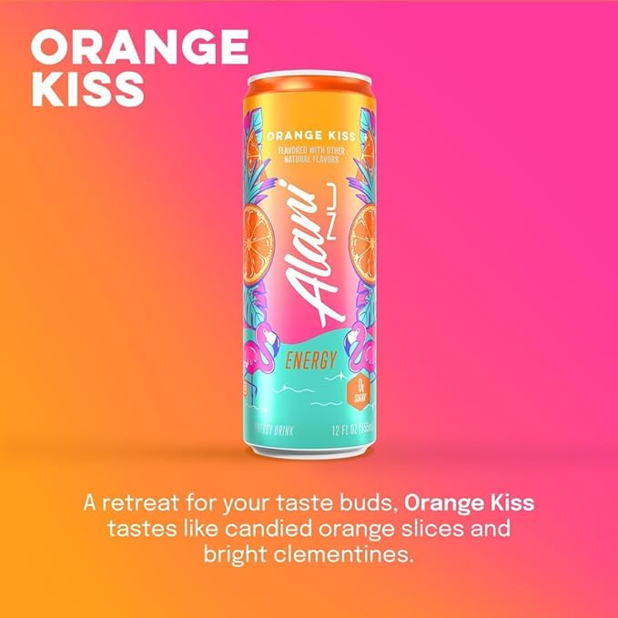 Generic Alani Energy Drinks Variety Pack - (Pack Of 12) - 2 Different Flavors : Pink Slush and Orange Kiss - 12 fl.oz. Can - By The Munchie Mix
