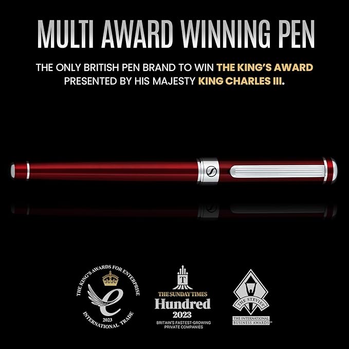 Scriveiner Deep Crimson Red Rollerball - Stunning Red Lacquer Luxury Pen with Chrome Finish, Schmidt Ink Refills, Roller Ball Pen Gift Set for Men & Women, Professional, Executive, Office, Nice Pens