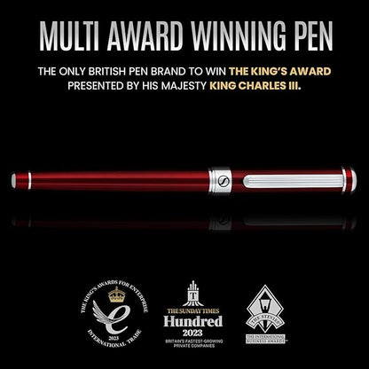 Scriveiner Deep Crimson Red Rollerball - Stunning Red Lacquer Luxury Pen with Chrome Finish, Schmidt Ink Refills, Roller Ball Pen Gift Set for Men & Women, Professional, Executive, Office, Nice Pens