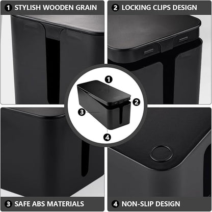 Cable Management Box - Large Cable Organizer Box to Hide Wires & Power Strips, TV & Desk Computer Wires, Cord Organizer Box for Home & Office, Black