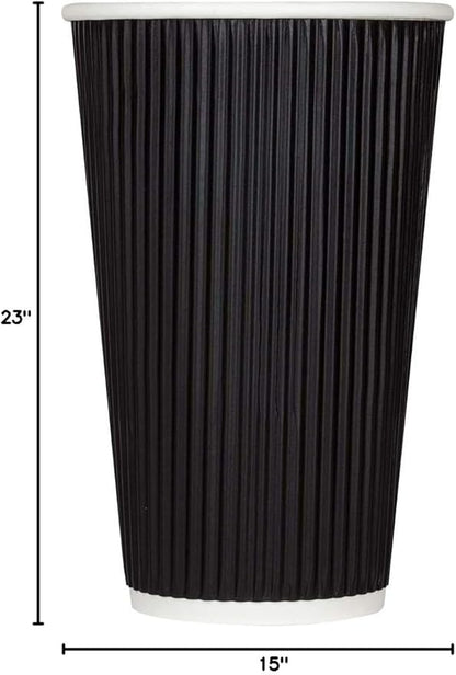 Karat 16oz Ripple Insulated Coffee Hot Cups [500 Count] Black Double Poly Lined Paper Hot Cup - Ideal for Hot Beverages, 90mm (C-KRC516B)