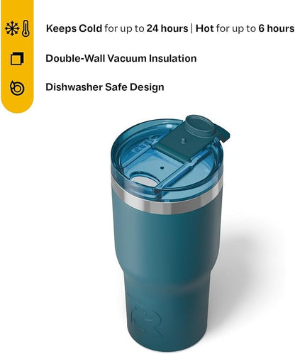 RTIC 20oz Essential Tumbler with Lid, Ceramic Lined, Insulated, Stainless Steel, Metal, Double Wall Vacuum-Insulation, Travel Cup for Iced Coffee, Tea, Hot and Cold Drink, Marine