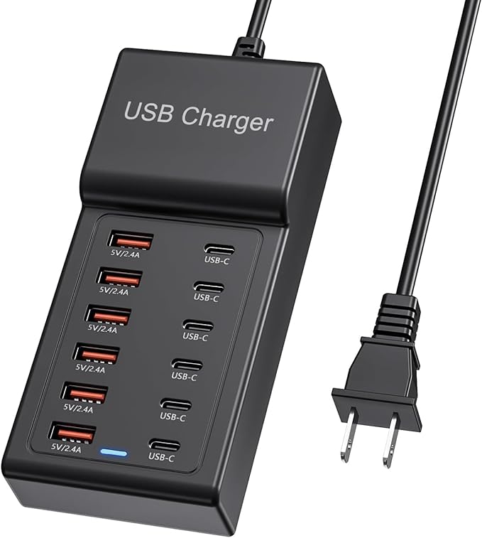 Multi USB Charger, USB C Charging Block Station, 50W 12 Port Multiple USB C Power Strip USB Hub Compatible with iPhone 16 Pro Max/15/14/13/12/11, iPad, Tablets, Samsung Galaxy S25/S24, Pixel