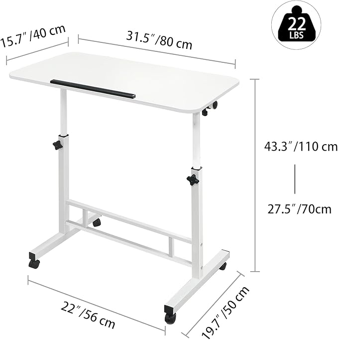 Aconcept Tiltable Small 32 x 16 inch Standing Desk, White Sit Stand Up Rolling Desk with Wheels, Height Adjustable 25-44" for Tablet Laptop and Walking Pad