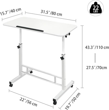 Aconcept Tiltable Small 32 x 16 inch Standing Desk, White Sit Stand Up Rolling Desk with Wheels, Height Adjustable 25-44" for Tablet Laptop and Walking Pad
