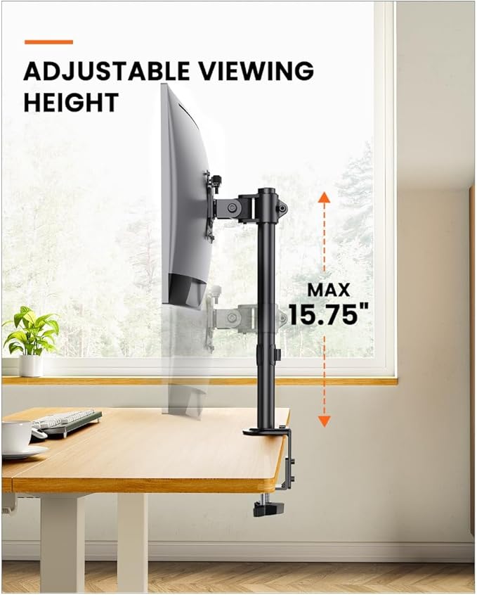 Ergear Monitor Mount for Most 13-32" Computer Screens up to 17.6lbs, Improved LCD LED Monitor Riser, Adjustable Height and Angle, Single Desk Mount Stand, Black, EGCM12