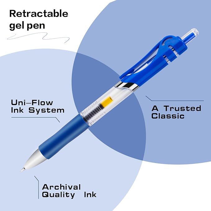 30pcs Blue Retractable Gel Ink Pens for Journaling, 0.5mm pens fine point smooth writing pens for Office school