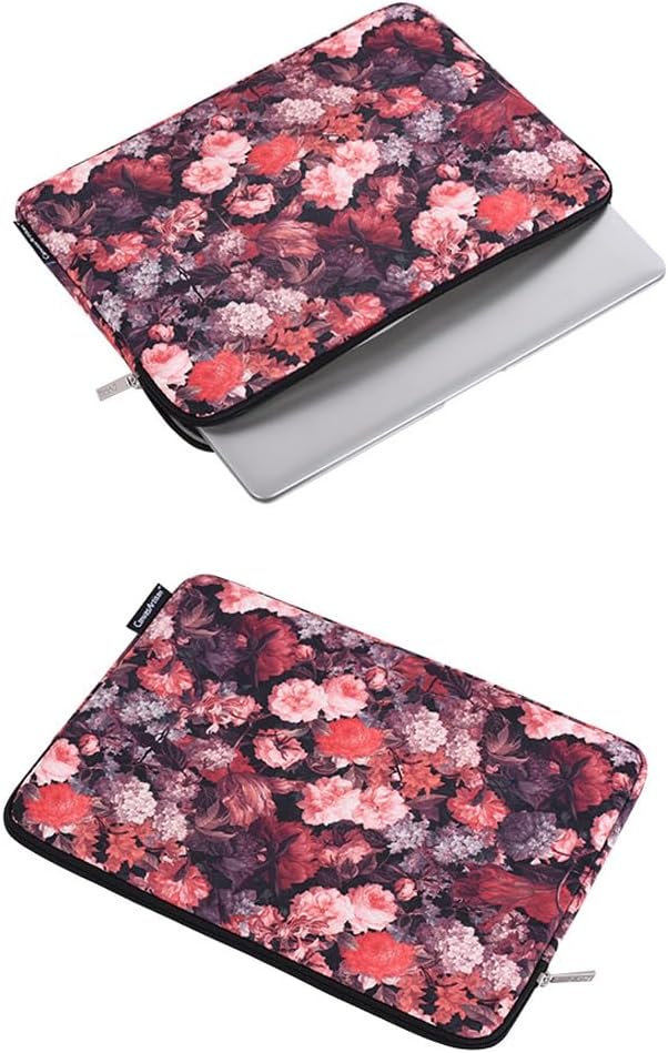 Laptop Sleeve 14 Inch,Waterproof Protective Notebook Case Briefcase Carrying Bag Compatible with MacBook,Acer,Asus, Dell,Lenovo,Microsoft,HP Laptop Cover (Red Flowers, 15 inch)