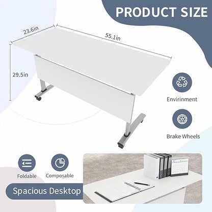 Conference Table, Folding Conference Room Table Meeting Tables, Flip Top Training Table Foldable Conference Tables with Wheels for Office, Conference Room, School (10 Pack C, 55.1 x 23.6 x 29.5 inch)