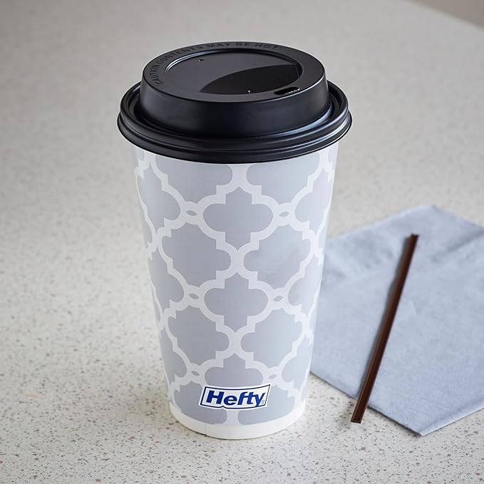 Hefty Paper Disposable Hot Cups with Lids, 16 Ounce, 20 CT (Pack of 3)