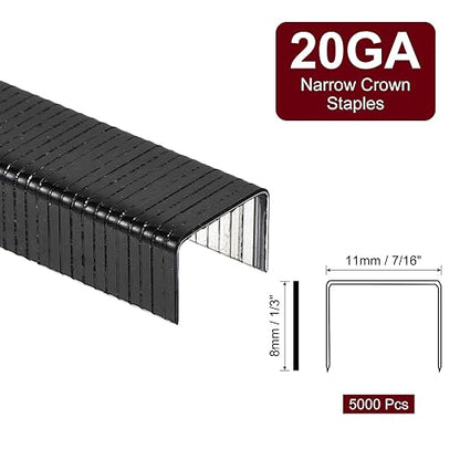 uxcell 20 Gauge Narrow Crown Staples 7/16" x1/3", 5000Pcs Galvanized Steel for Pneumatic, Electric Stapler, Black