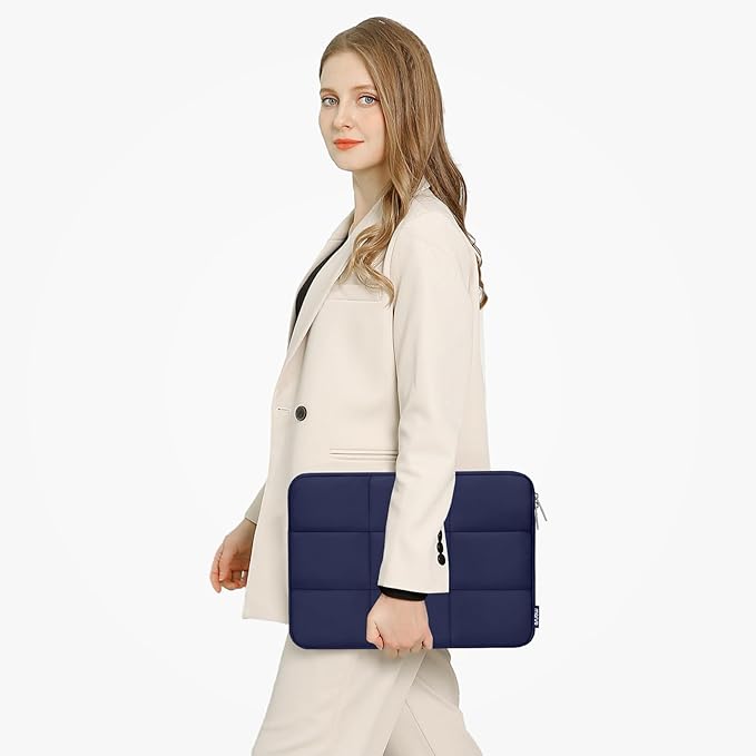 MOSISO 15-15.6 inch Laptop Case, 16 inch Puffy Laptop Sleeve Compatible with MacBook Pro 16 M4 M3 M2 M1, HP, Dell, ASUS, Lenovo Notebook, Rectangle Quilted Puffer Computer Bag for Women, Navy Blue