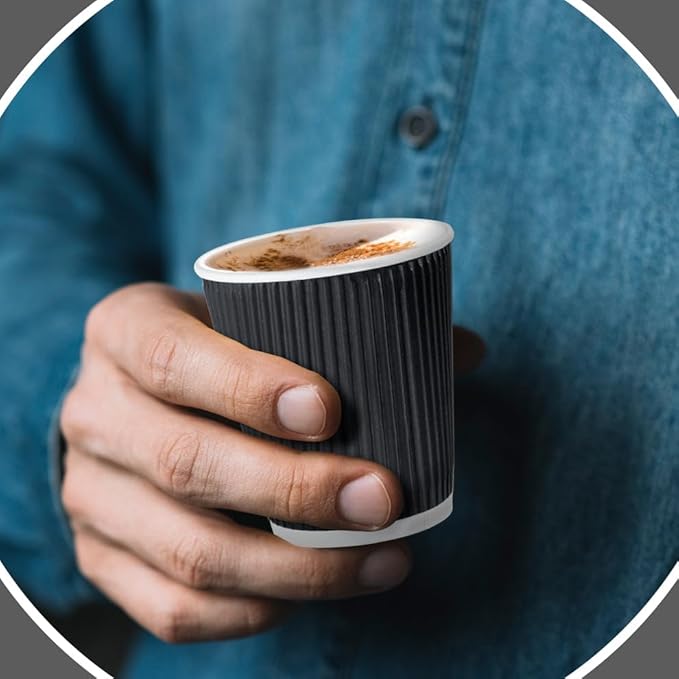 three leaf 9 Oz. Ripple Wall Cups, (Black) 900 Ct. Hot/Cold Cup For Coffee, Water, Tea, Juice, Picnic, Party, Travel And Events For Hotel and Motels (20 Packs Of 45)