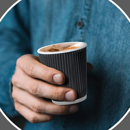 three leaf 9 Oz. Ripple Wall Cups, (Black) 900 Ct. Hot/Cold Cup For Coffee, Water, Tea, Juice, Picnic, Party, Travel And Events For Hotel and Motels (20 Packs Of 45)