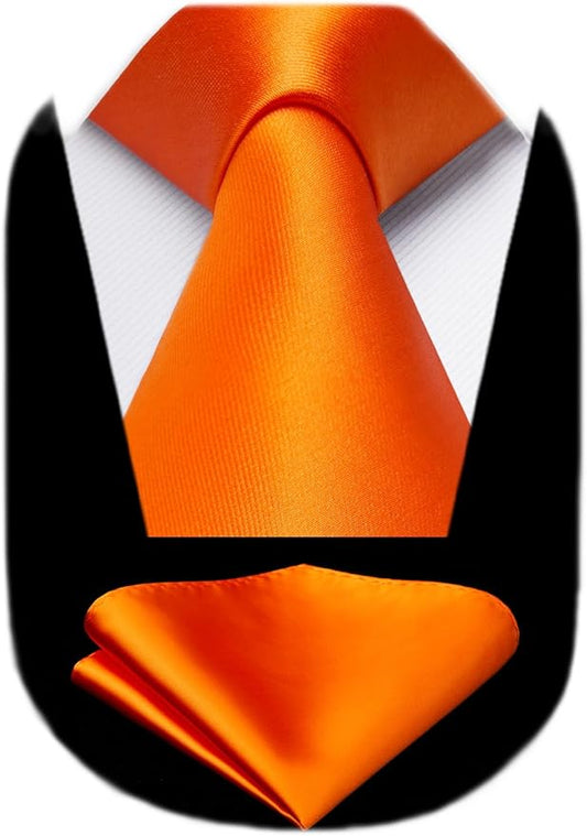 HISDERN Mens Solid Color Ties Formal Satin Necktie and Pocket Square Set Classic Wedding Business Tie & Handkerchief