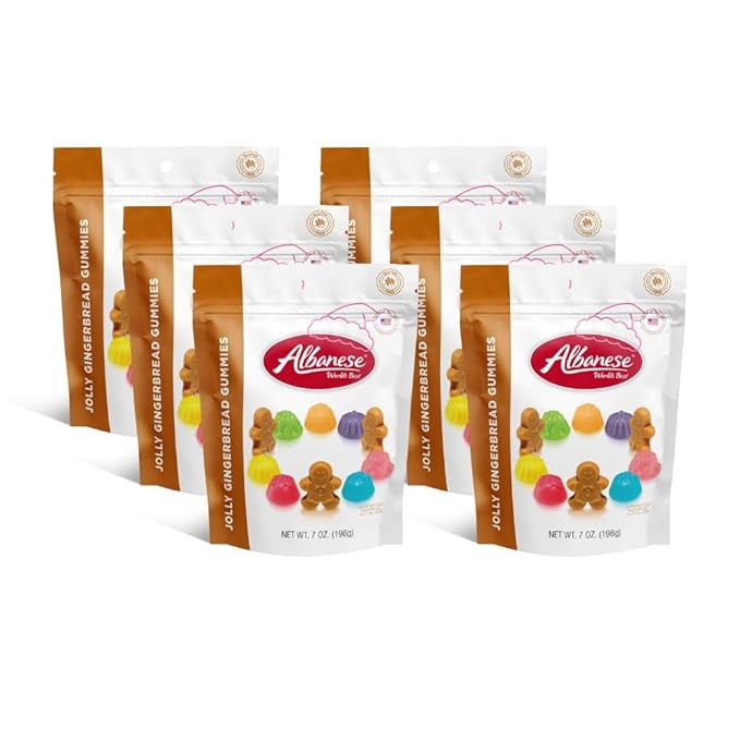 Albanese Worlds Best, Jolly Gingerbread Gummies, 7 Ounce (Pack of 6), Holiday Candy, Great Stocking Stuffers, Perfect Christmas Treat & Gift, Share with Friends & Family