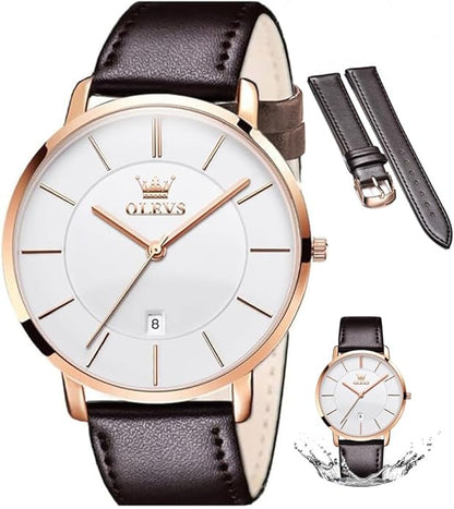 OLEVS Mens Watches Mens Leather Watch Ultra Thin Watches for Men Minimalist Watch with Leather Band Quartz Analog Dress Casual Simple Lightweight relojes para Hombres