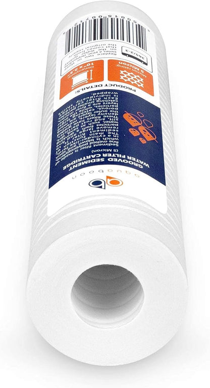 Aquaboon 5 Micron 10 x 2.5 Grooved Sediment Water Filter Replacement for Whole House Filter Cartridge Compatible with AP110, WHKF-GD05, CFS110, 6-Pack