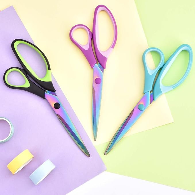 8.5" All-Purpose Scissors Set of 3, Sharp Titanium Coated Blades, Comfort-Grip, Right/Left Handed