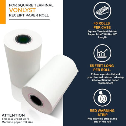 Receipt Paper Roll for Square Terminal Credit Card Machine (40 rolls)