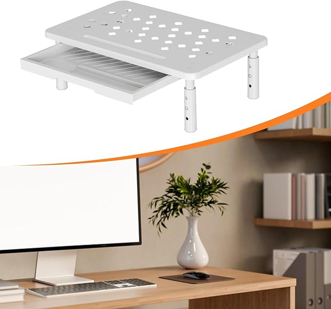 Monitor Stand Riser Desktop Monitor Stand Desktop Organizer Practical Modern 3 Height Adjustable with Storage Drawer for Dorm, White