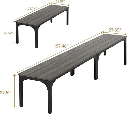 13FT Conference Table, Super Sturdy Large Rectangle Meeting Seminar Table for 10-14 Person, Long Business Tables, 2 Pcs Grey