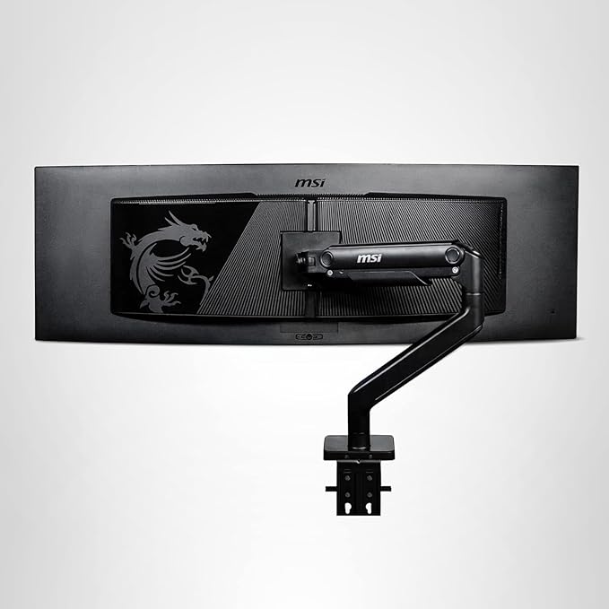 MSI MAG MT201 - Premium Heavy Duty Single Monitor Stand Arm, Supports 17-49" Screens and 44 lbs, VESA Compatible, Adjustable Spring Assisted Mount, Clamp & Grommet, Quick Release Plate - Black