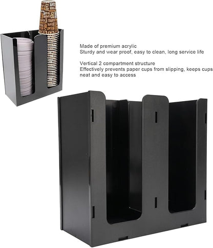 Acrylic Coffee Cup Dispenser, 2 Compartment Storage Organizer Holder for Kitchen Countertop & Coffee Shop, Durable Cup Dispenser for Easy Access