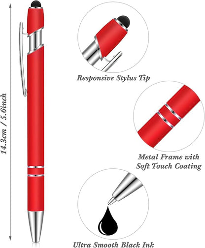 Tenare 12 Pieces 2 in 1 Stylus Metal Ballpoint Pen with Stylus Tip, 1.0 mm Black Ink Ballpoint Pen for Touch Screens(Red)