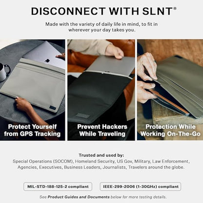 SLNT Faraday Bag with Silent Pocket Technology - Leather Signal Blocking Device Sleeve for 13 inch and 15 inch Laptops and Tablets, Provides Instant Protection (Black Leather, 15 inch)
