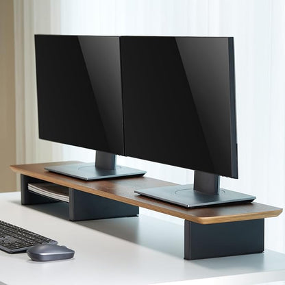 Walnut Monitor Stand for Desk (44 Inch) Large Monitor Stands for 2 Monitors, Desk Shelf for Top of Desk Walnut Monitor Shelf