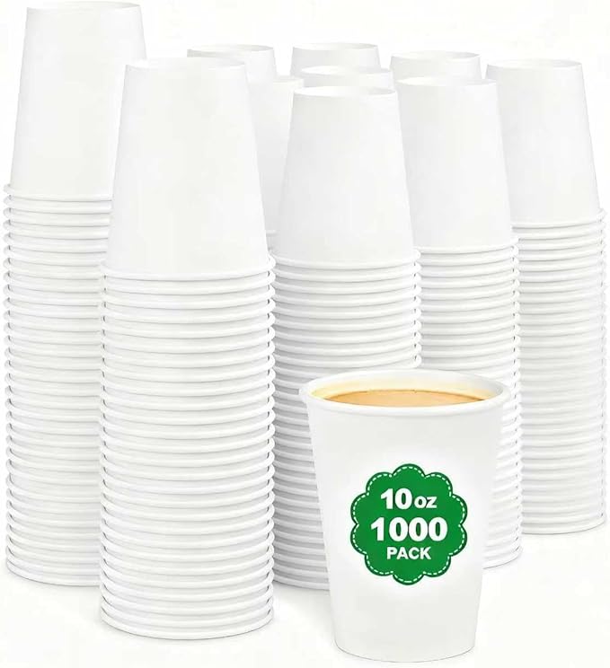 Coffee Cups 10oz 1000 Pack - Leakproof & Sturdy Disposable Paper Cups for Hot and Cold Drink (BPA Free), Bulk White Paper Cups for Office, Home, Cafe, Party, Events