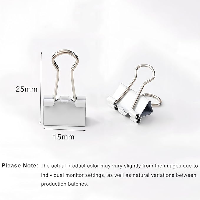 100 Pack Mini White Binder Clips 5/8 Inch (15 mm), Colored Little Paper Clamps, Small Tiny Micro Size Paper Clips for Office Home School Business 0.6"