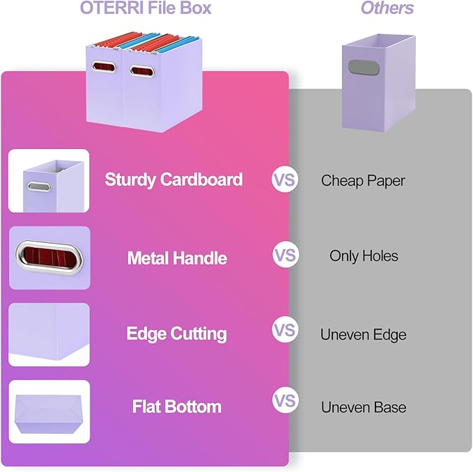 Oterri Cardboard File Organizer Box for Hanging File Folders Letter Size,File Box for Computer Desk,File Cabinet,Working Home,Office,Classroom (Purple, Letter Size - 4 Packs)