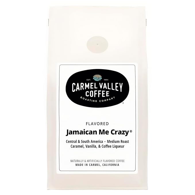 Carmel Valley Coffee Roasting Jamaican Me Crazy® – Medium Roast, Whole Bean, Caramel, Vanilla & Coffee Liqueur Flavored, 12 Ounce Bag (Pack of 1)