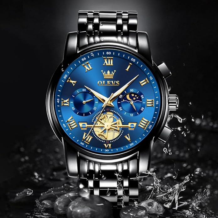 OLEVS Watches Men Waterproof Luxury Big Face Mens Watch Stainless Steel Quartz Analog Dress Watches for Men Luminous Multifunction Man Watch Relojes De Hombre