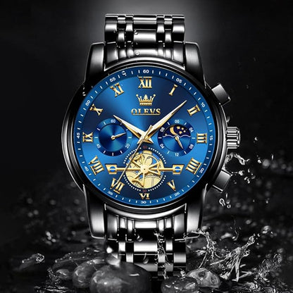 OLEVS Watches Men Waterproof Luxury Big Face Mens Watch Stainless Steel Quartz Analog Dress Watches for Men Luminous Multifunction Man Watch Relojes De Hombre